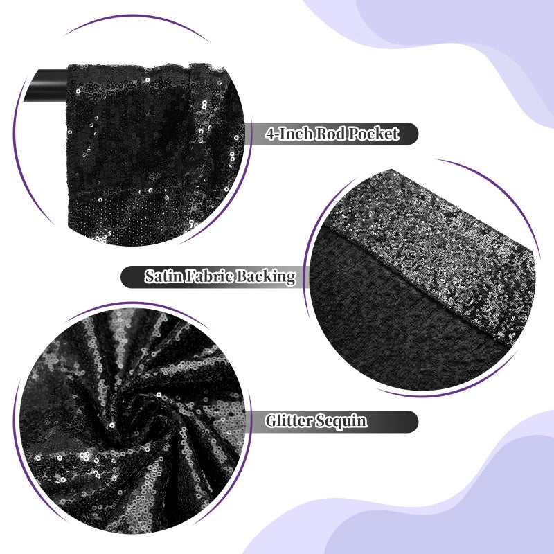 SquarePie Sequin Backdrop Curtain Less See Through Background for Wedding Halloween Party 20FT x 10FT Black - Image 5